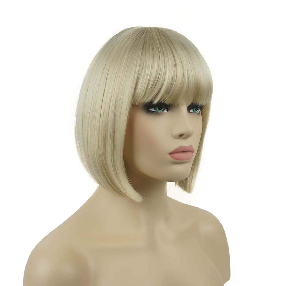 Lydell 8'' Straight Short Bob Hair Flat Bangs Cute Central Dot Skin Top Heat Resistant Synthetic Wigs (122)