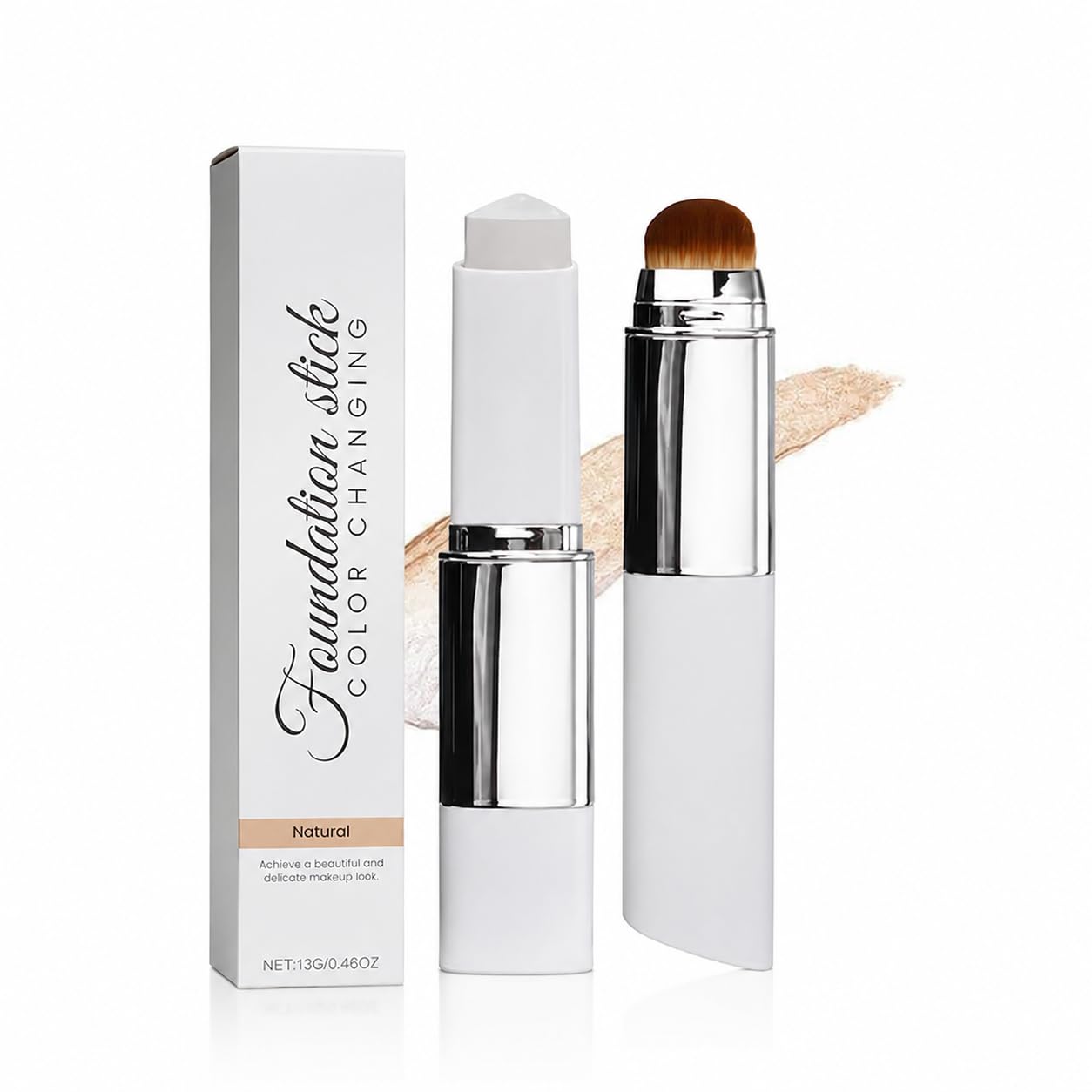 2 in 1 White Korean Color Changing Foundation Stick with Brush, Cover Cream Stick Foundation,SelfAdapting Shade, Moisturizing L