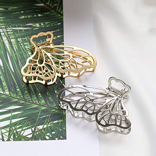 Large Metal Hair Claw Clips, Butterfly Barrette, Non-Slip Hollow Jaw Clamp Clips, Hairpins For Women And Girls (Gold, Silver)