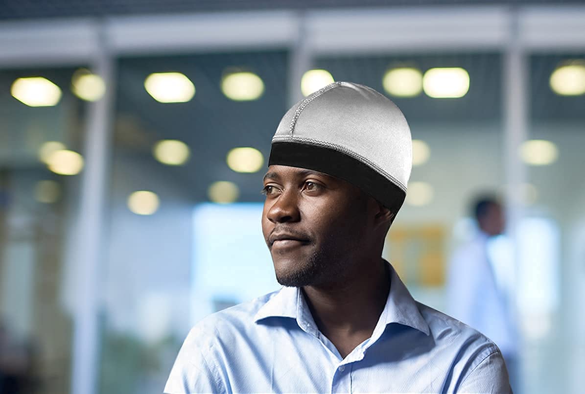DURALA 2Pcs Wave Cap Set - Silky Satin Durags for Men, Black & Silver, Good Compression, Model B.S-C1