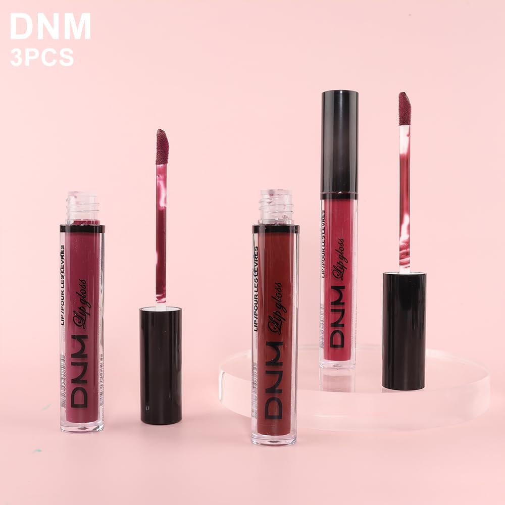 Amy'S Diary Dark Red Purple Matte Plum Liquid Lipstick 3Pcs Sets,24-Hour Lipstick Dark Deep Maroon Purple Brown Plum Red Lip Sta