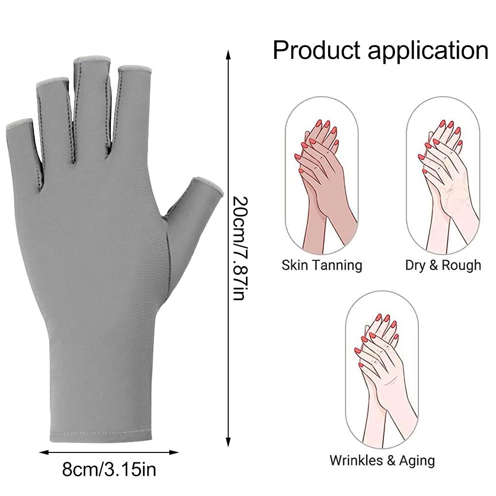 Pimoys Anti-UV Fingerless Gloves for Gel Nail Lamp, Light Grey, Spandex Material
