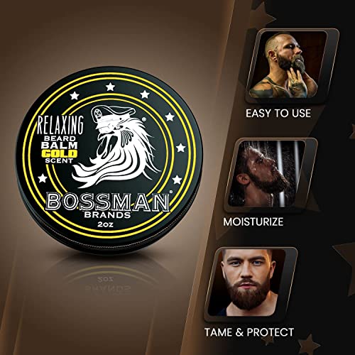 Bossman Relaxing Beard Balm - Beard Tamer, Relaxer, Thickener And Softener Cream - Beard Care Product - Made In Usa (Gold Scent)