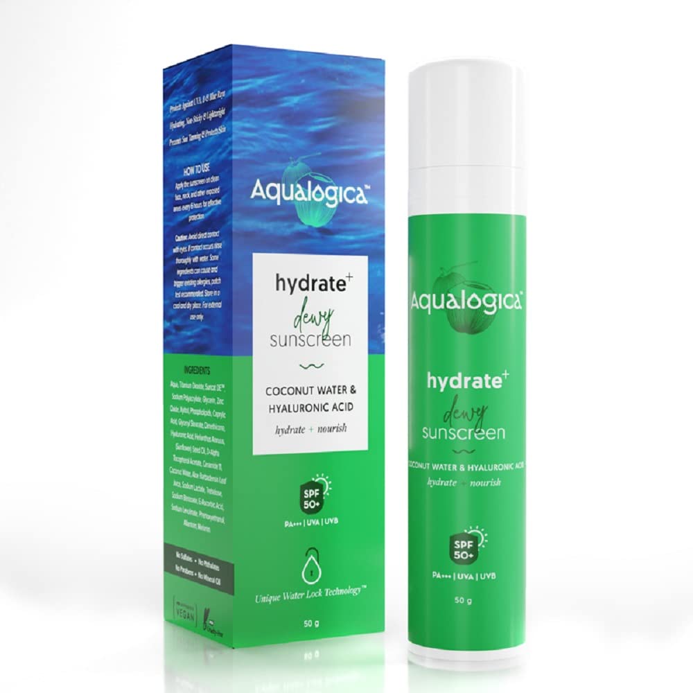 Aqualogica Hydrate+ Dewy Face Sunscreen With Spf 50+ & Pa+++ | Coconut Water & Hyaluronic Acid Infused Hydrating Lotion | 1.76 O