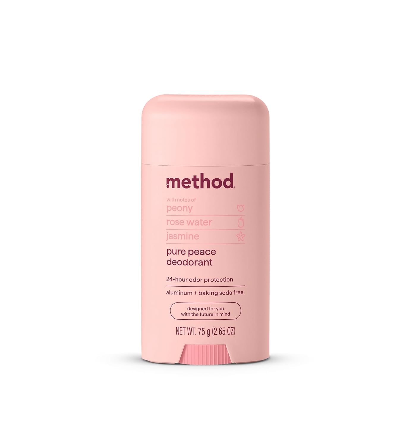 Method Deodorant, Pure Peace, Rose Water, Peonies + Pink Sea Salt Notes, 24 Hour Odor Protection, 2.65 Oz