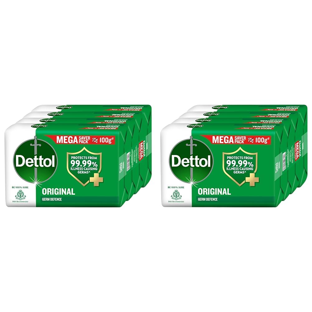 Dettol Original Bathing Soap Bar With 12 Hr Protective Shield (400Gm) | Kills 99.99% Germs, 100G - Pack Of 8
