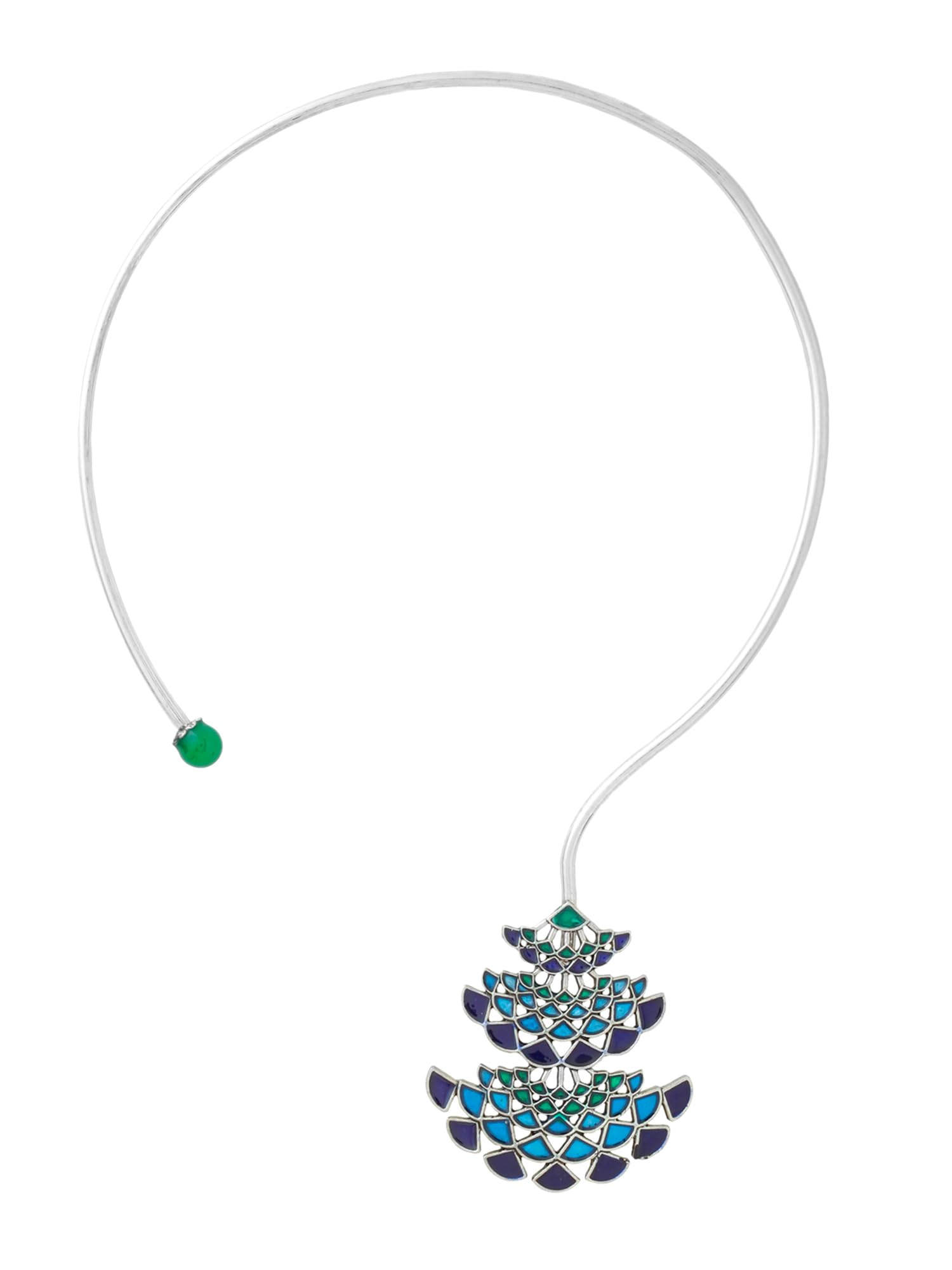Yellow Chimes Choker Necklace For Women | Fashion Blue Cuff Collar Choker Necklace For Girls | Peacock Style Open Chokers | West