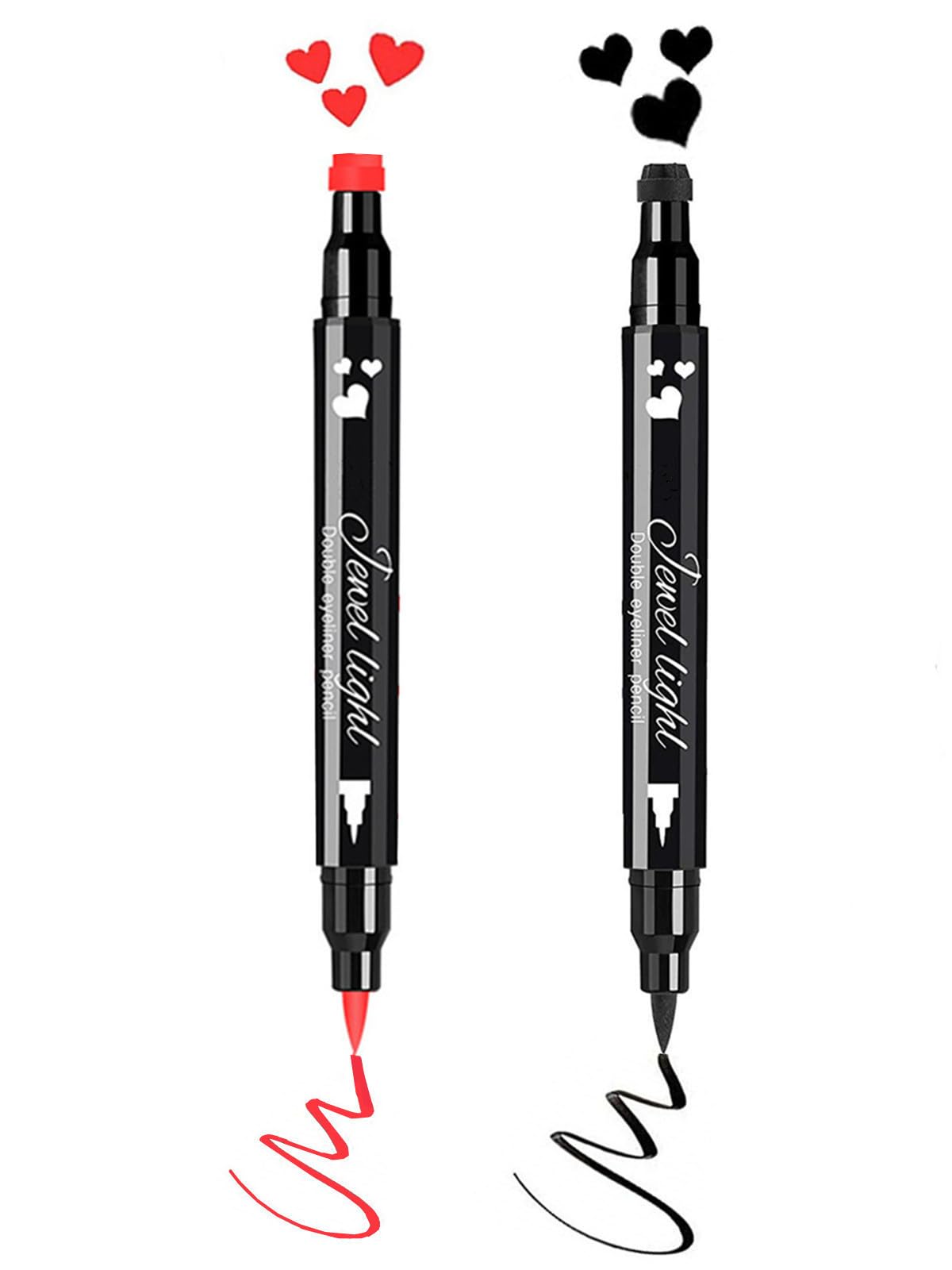 Go Ho 2 Pcs Waterproof Liquid Eyeliner Stamps,Black&Red Eyeliner Heart Stamp Eyeliner For Harley Costume Makeup,Double-Side Long