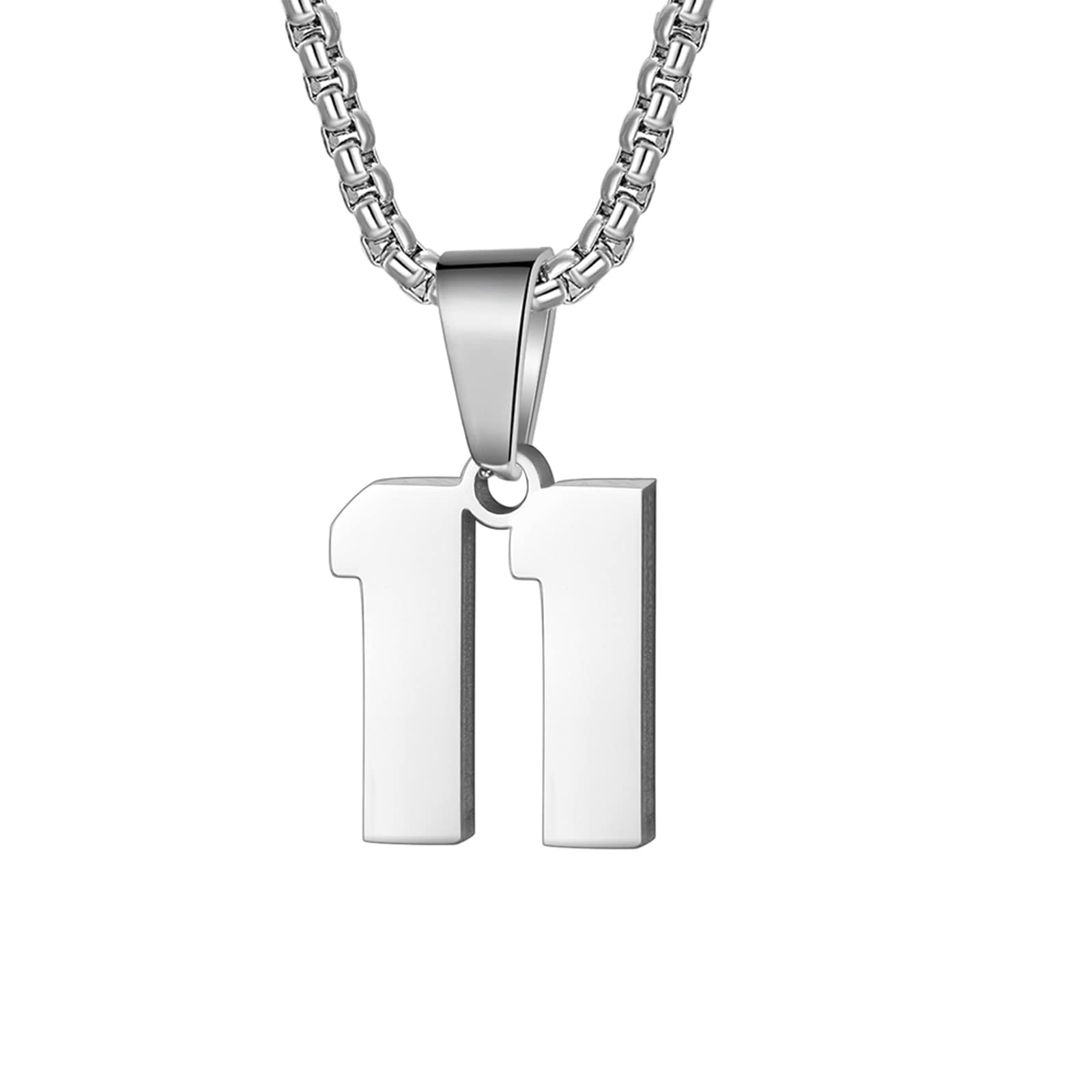 Number Necklace for Boy Silver Stainless Steel Number Chain 22Inch Personalized 00-99 Athletes Jersey Number Charm Pendant Inspi