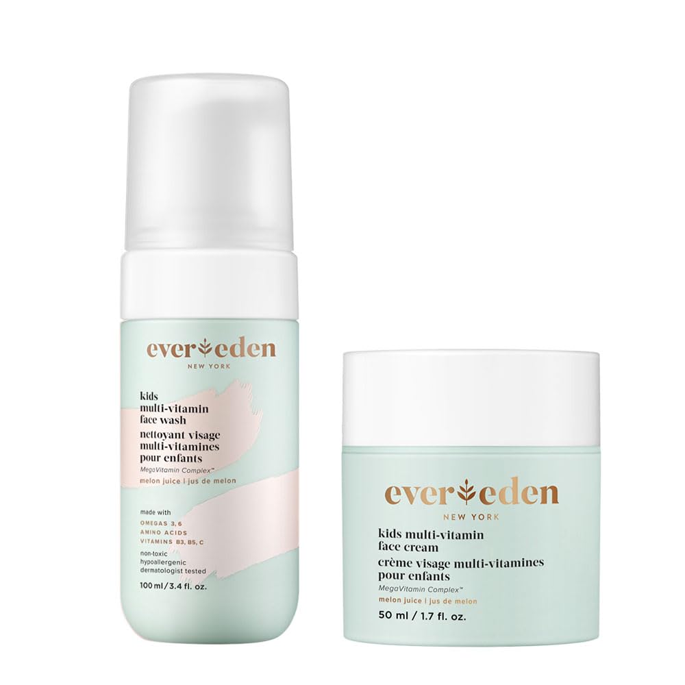 Evereden Kids Happy Face Duo (Melon Juice) - Multi-Vitamin Kids Face Wash & Kids Face Cream Set - Clean & Vegan Skin Care for Ki