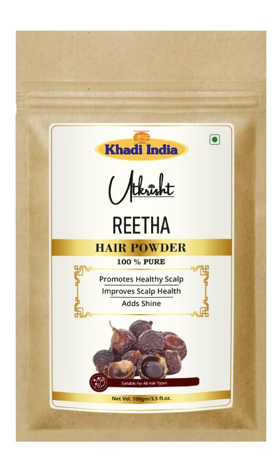 Utkrisht Khadi Reetha Hair Powder Pack 100G | Natural & Ayurvedic | Removes Dirt, Oil & Product Buildup | For Dry, Frizzy & Silk