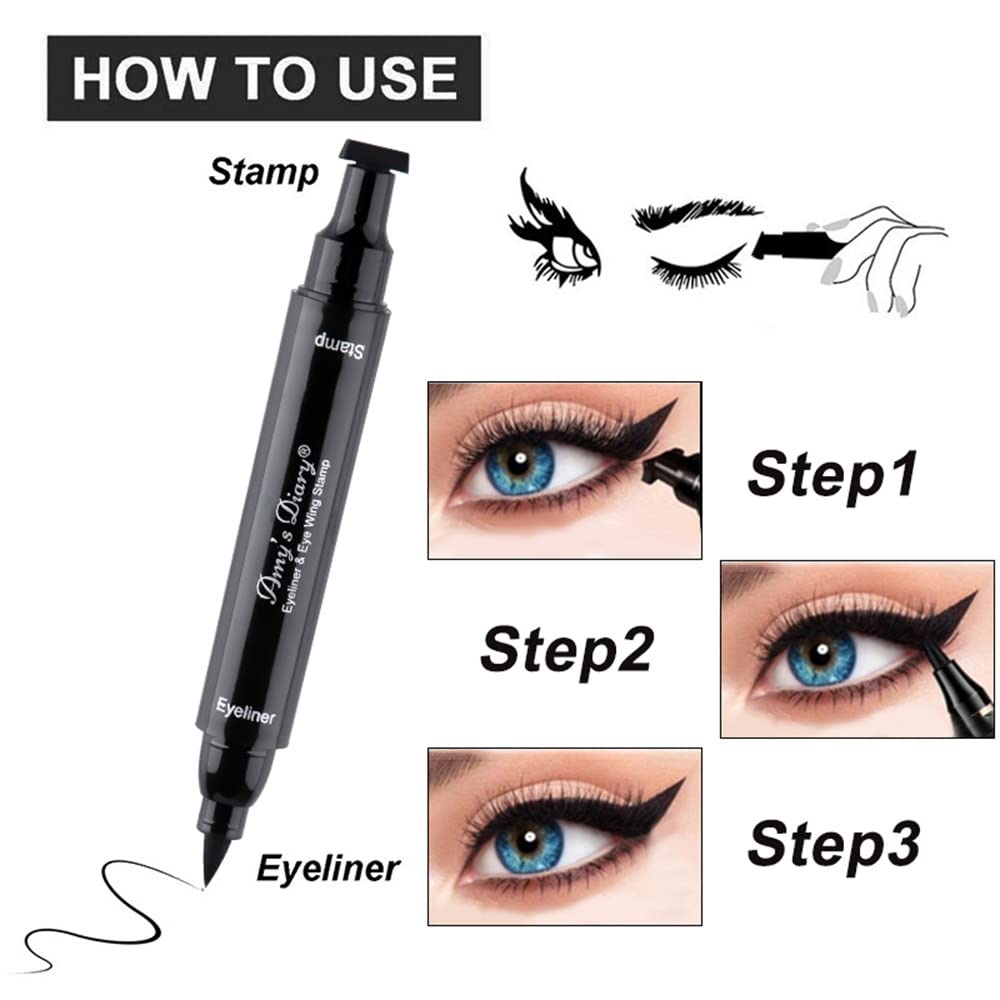 Amy'S Diary Eyeliner Stamp 2 Pens Winged Stamp Eyeliner, Perfect Wing Cat Eye Stencil Stamp For All Eye Shapes, Winged Eyeliner