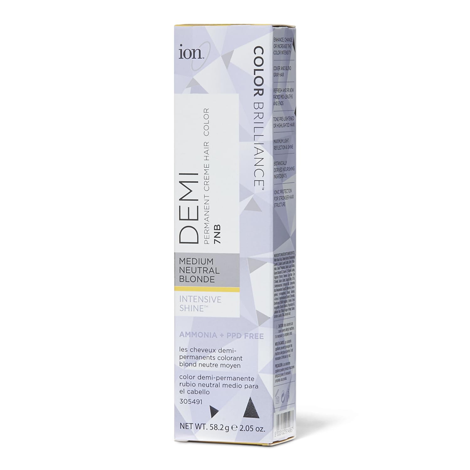 Ion Intensive Shine Demi Permanent Creme Hair Color, 7NB Medium Neutral Blonde - Ammonia Free, 2.05 Ounce