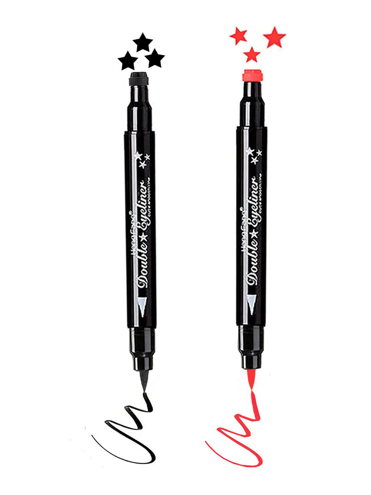 Go Ho 2Pcs Waterproof Eyeliner Stamps,Red And Black Star Stamp Eyeliner,Double-Side Long-Lasting Liquid Eyeliner,Eye Stamp With