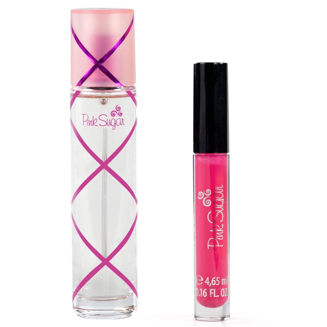 Pink Sugar 2 Piece Gift Set For Women, Travel Size Eau De Toilette Perfume + Lip Gloss