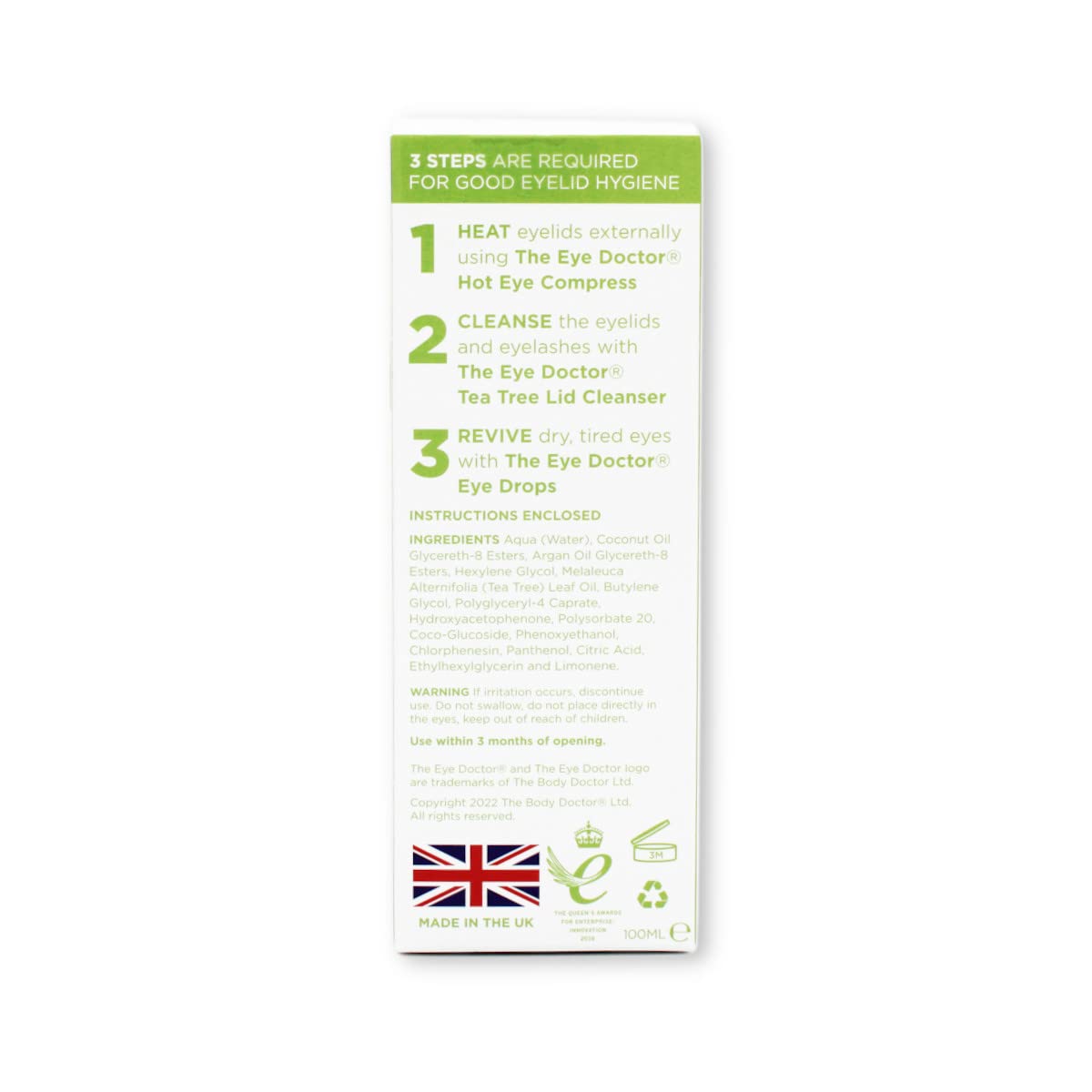 The Eye Doctor Tea Tree Lid Cleanser 100Ml - Daily Eyelid Hygiene Remove Debris & Make-Up Eyelid Eyelashes - Suitable For Sensit
