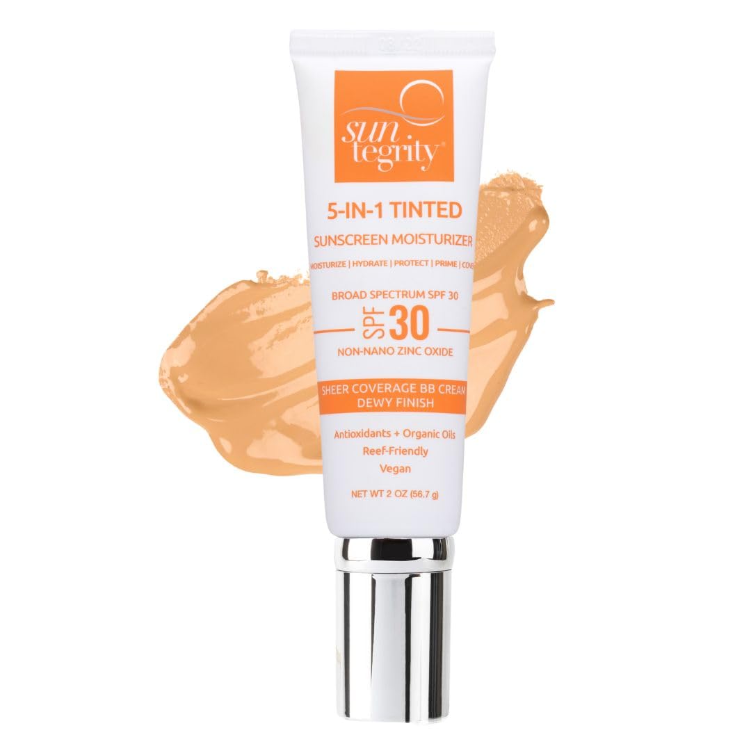 Suntegrity Tinted 5 In 1 Mineral Sunscreen For Face (Spf 30-2 Oz) - Medium | Bb Cream Moisturizer With Physical Uva/Uvb Broad Sp