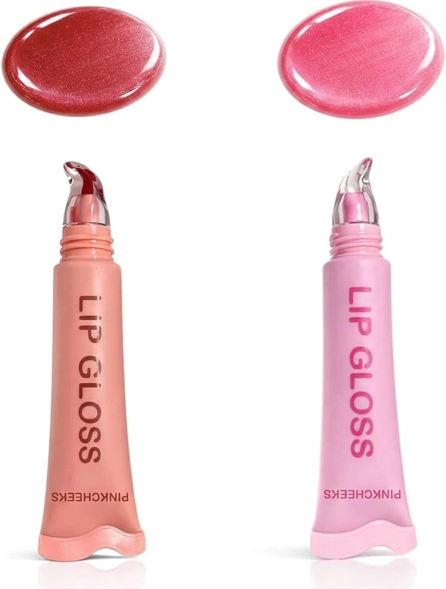 Jelly Crystal 2Piece Peptide Lip Glaze Set | Korean Fruit Tube Plumping Lip Gloss Oil Balm | Hydrating HighShine Plum & Pink L