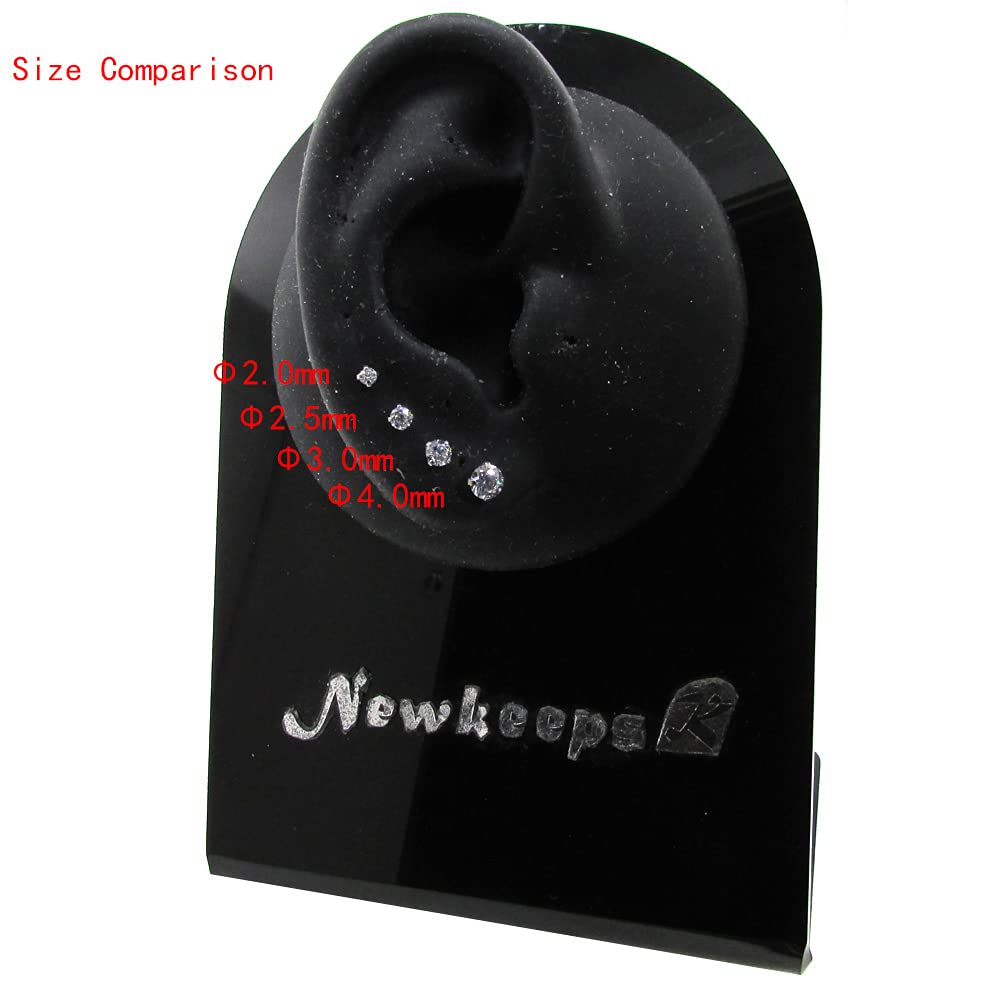 NewkeepsR 2PCS-1.0mm(18g) Implant Grade Titanium Press Fit Threadless Push Pop In 2.0mm CZ Top Labret Lip Nose Earring Studs Pie