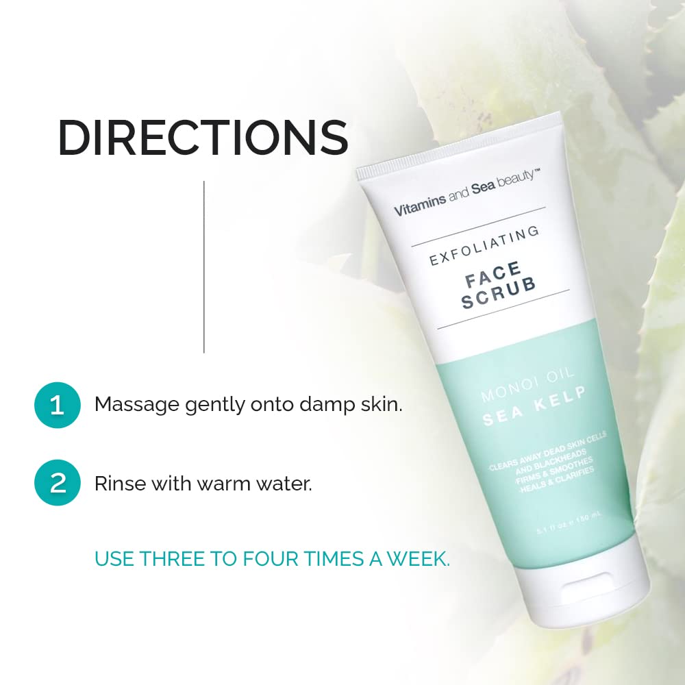 Vitamins And Sea Beauty, Hydrating Exfoliating Face Cleansing Wash Scrub, Deep Pore Cleanser With Monoi Oil And Sea Kelp Seaweed
