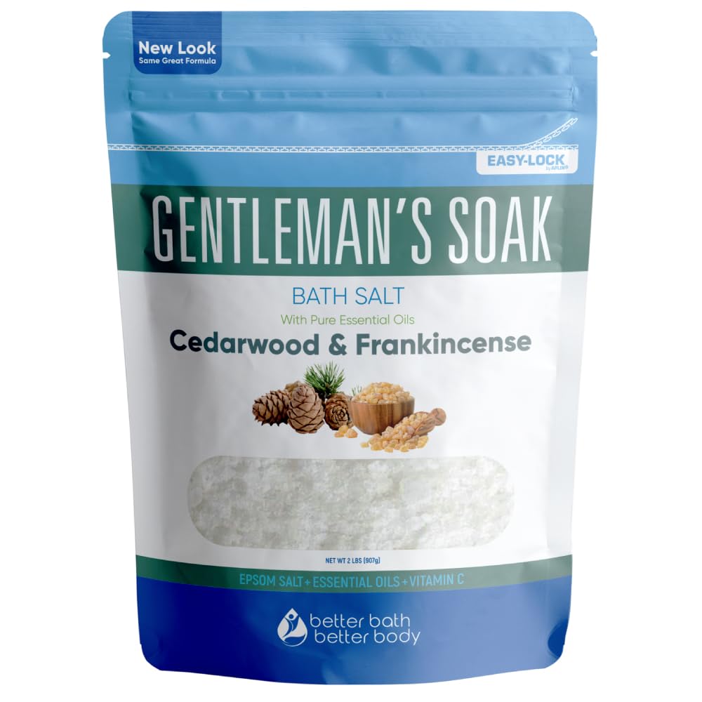 Gentlemans Bath Salt 32 Ounces Epsom Salt With Natural Cedarwood, Frankincense, Eucalyptus And Peppermint Essential Oils Plus Vi