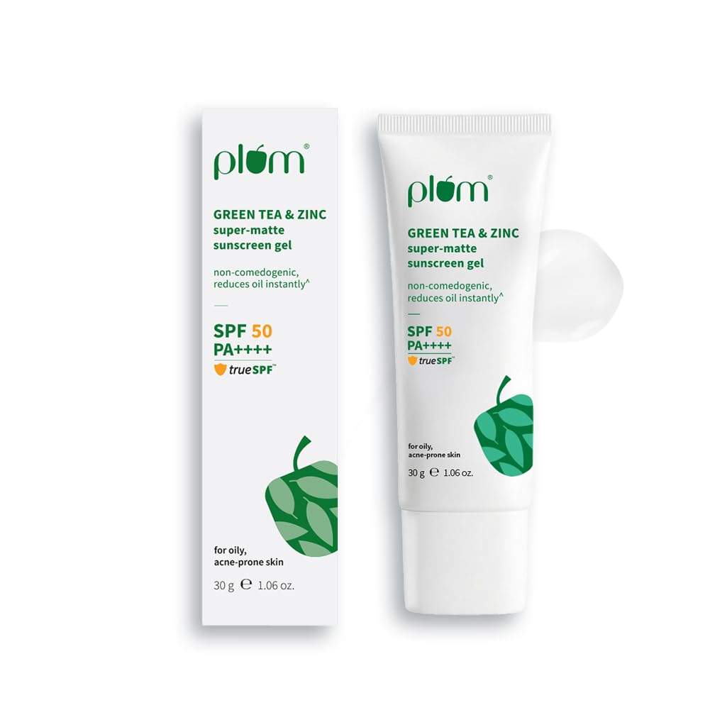 Plum Green Tea & Zinc SuperMatte Gel Sunscreen SPF 50 PA ++++ 30 g | Formulated for Oily, Combination and Acne Prone Skin | Pro