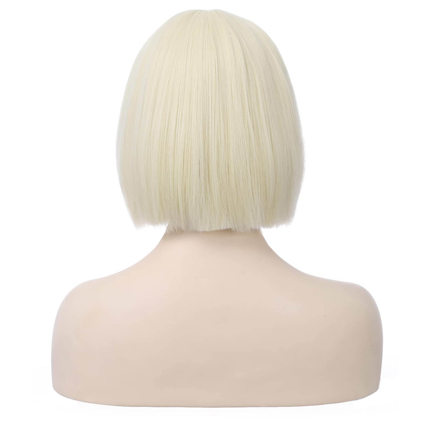 Wthcos Platinum Blonde Bob Wigs For Women Short Straight Blonde Hair Wig Light Blonde Bob Wigs Side Part Cosplay Wig Heat Resist