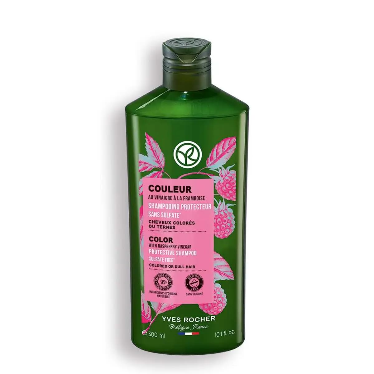 Yves Rocher Protective Shine Shampoo for Color Treated Hair, Sulfate Free with Raspberry Vinegar, 95% Natural Origin, Color Care