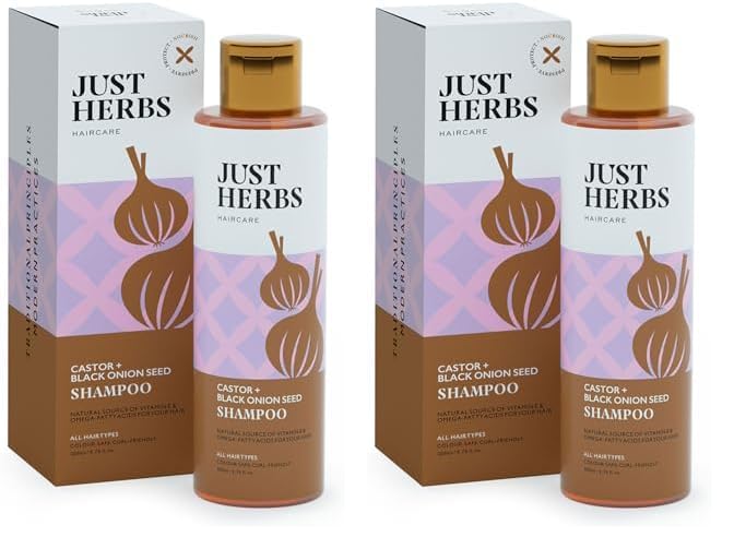 Just Herbs Castor And Black Onion Seed Sulfate Free Shampoo Reduce Hairfall,Hair Loss For Dry And Frizzy, Normal Hair Types Men 