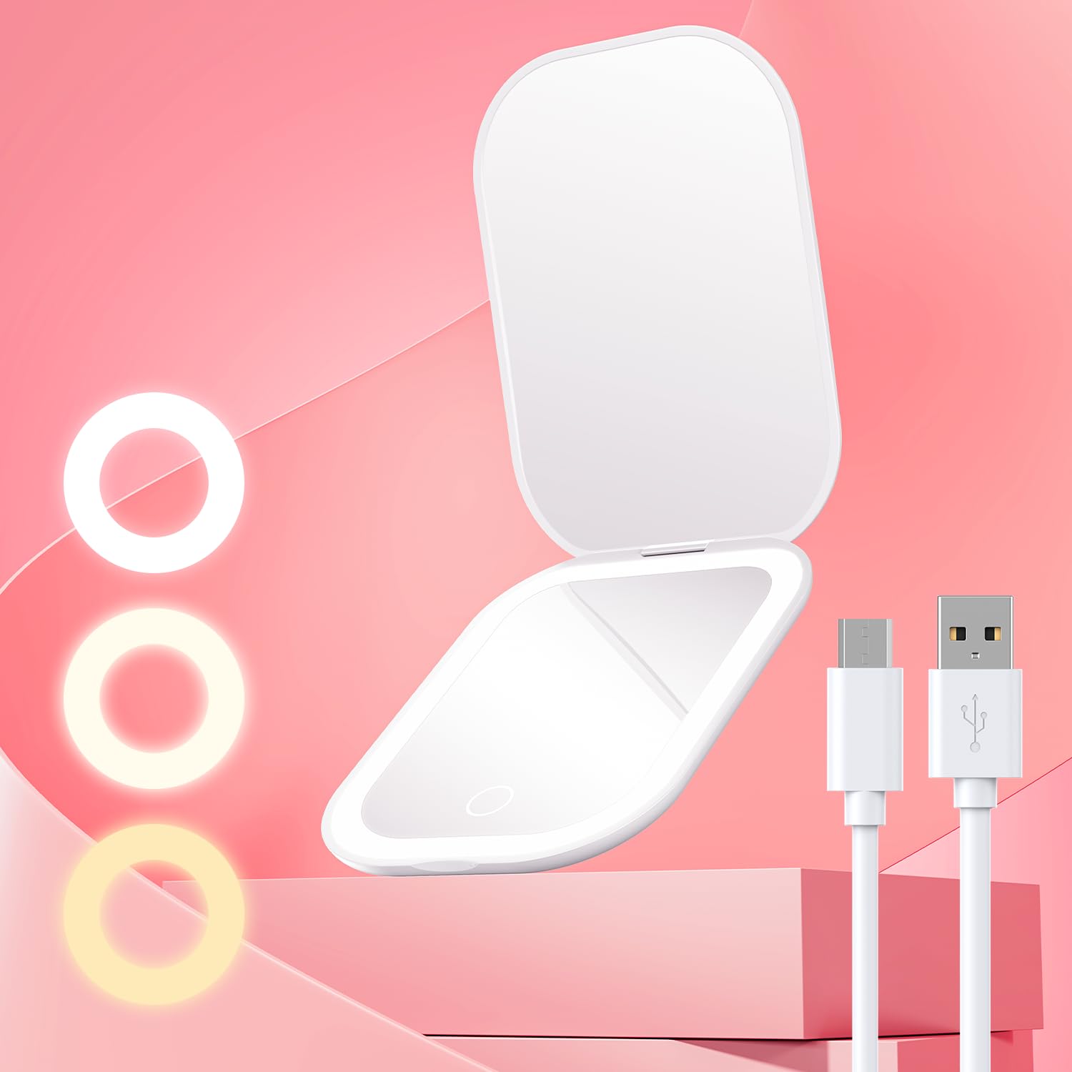 Gospire Ultra-Slim Lighted Travel Makeup Mirror With Lights And Magnification, Rechargeable 3X Magnifying Mirror With 3 Light Co