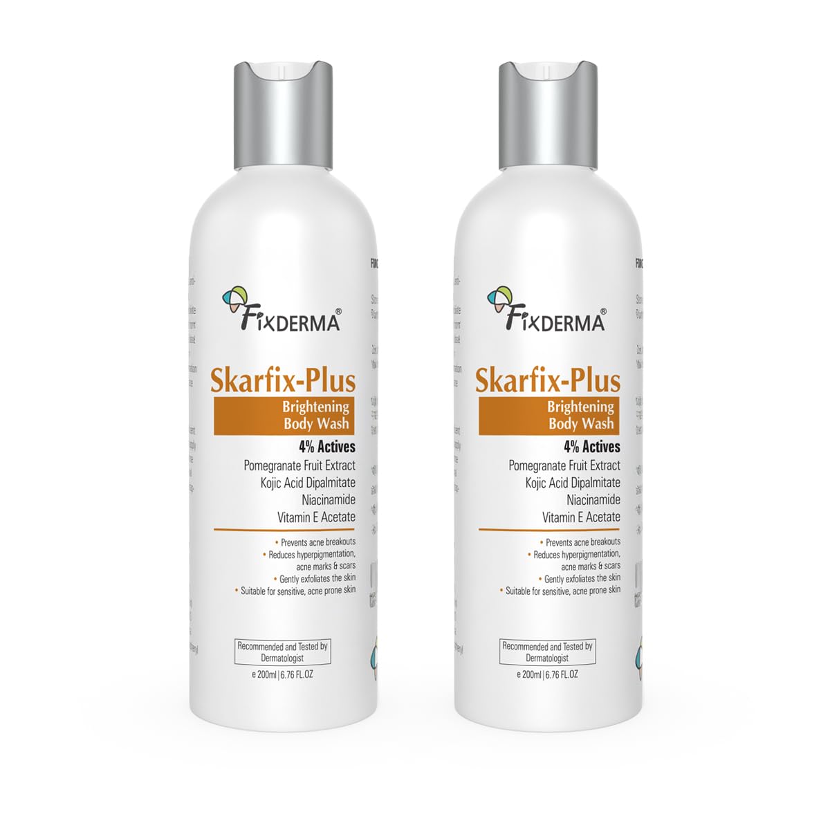 Fixderma Skarfix Plus Brightening Body Wash With 4% Actives (Kojic Acid, Niacinamide Acid, & Vitamin E) | Body Wash Shower Gel F