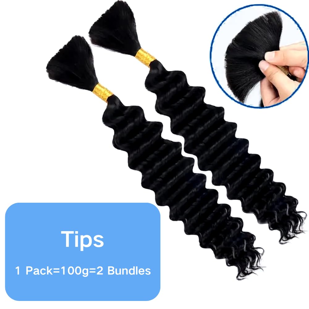 24 Inch Human Braiding Hair for Boho Braids Deep Wave Bulk Human Hair Braiding No Weft Human Hair Curly Bundles Hair Extensions