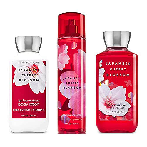 Bath & Body Works Japanese Cherry Blossom Set - Shower Gel 10 Oz, Fragrance Mist 8 Oz, Body Lotion 8 Oz