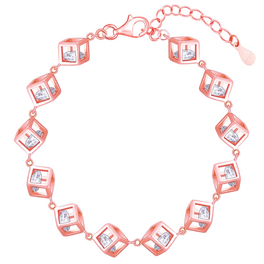 Giva 925 Silver Rose Gold Cubic Crystal Bracelet Gifts For Girlfriend, Gifts For Women & Girls| With Certificate Of Authenticity