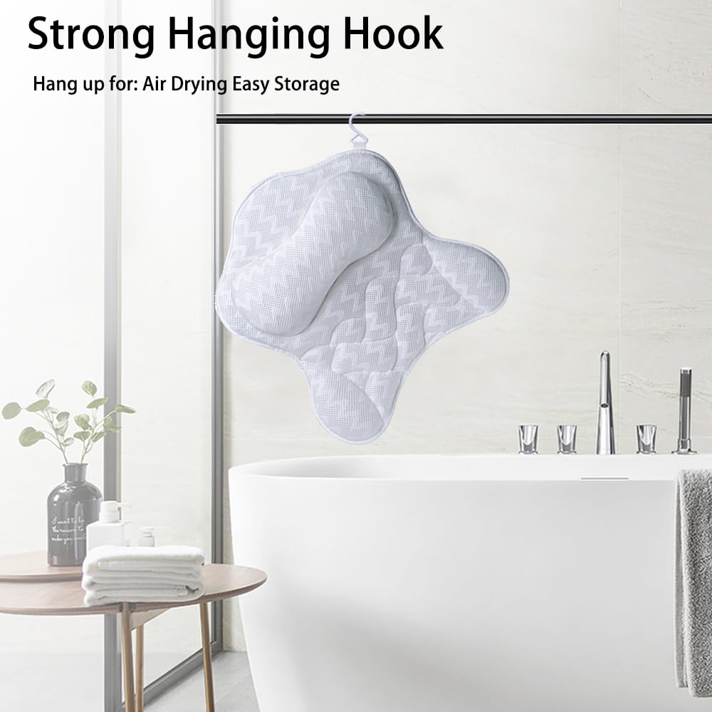 Bath Pillow, Tub Pillow For Bathtub Support Neck,Head And Back With Strong Non-Slip Suction Cups And Comfortabl 3D Airmesh Bath