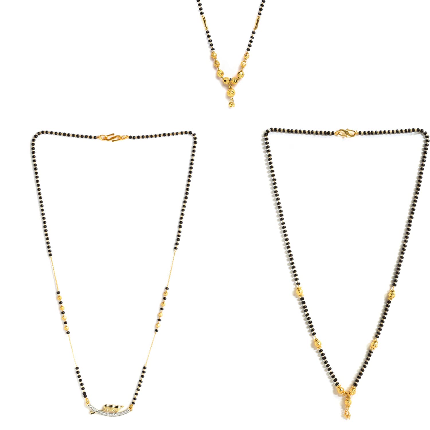 ZENEME Sparkling Gold Plated Wedding Jewellery American Diamond Solitaire Mangalsutra Tanmaniya Combo For Women (Combo 07)