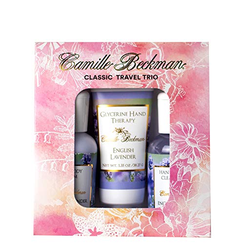 Camille Beckman Classic Collection Travel Trios, English Lavender, Glycerine Hand Therapy 1.35 Oz, Silky Body Cream 2 Oz, Hand &