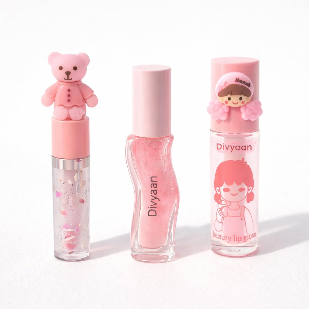 Cute Korean Lip Gloss Pack Of 3  Glossy Pink Transparent Lip Oil | Hydrating Moisturizing High Shine Lip Gloss | Long Lasting K