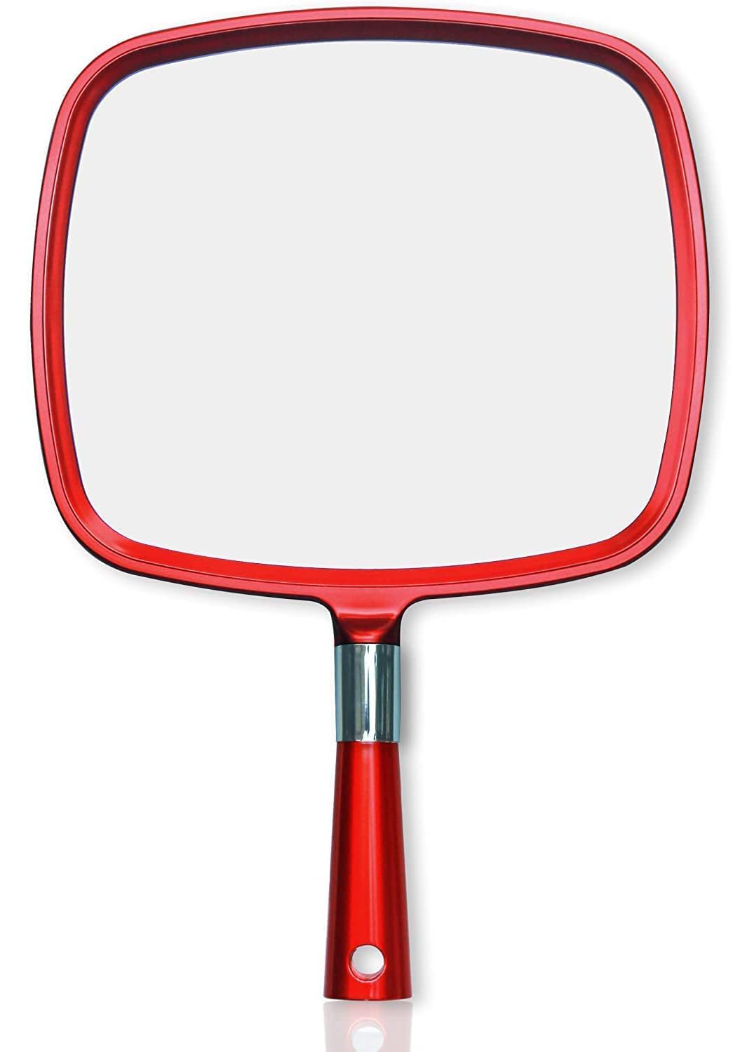 MIRRORVANA Professional Large & Comfy Hand Mirror with Ergonomic Handle for Women - Premium Sparkling Red Model (1-Pack)