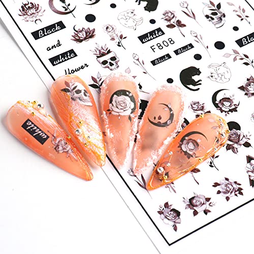 Flowers Nail Decals Art Sticker, Kingmas 10 Sheet Flowers/Feathers/Lines/Leaves Self-Adhesive Diy Nail Art Stickers Fingernails