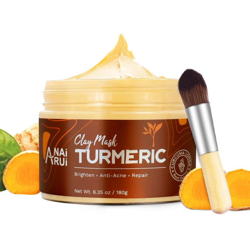 ANAI RUI Turmeric Clay Mask, Vitamin C Facial Mask with Turmeric & Kolin Clay, Cleasning Mask for Acne, Pores, Radiant & Smooth 