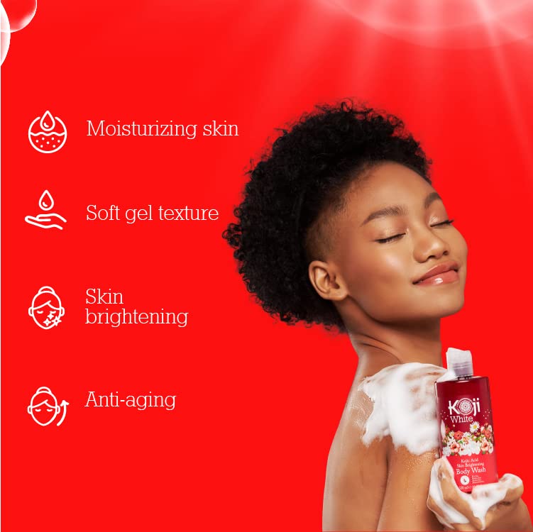 Koji White Kojic Acid Skin Brightening Body Wash - Daily Moisturizing Skin Cleanser, Uneven Skin Tone With Flower Acid Extracts,