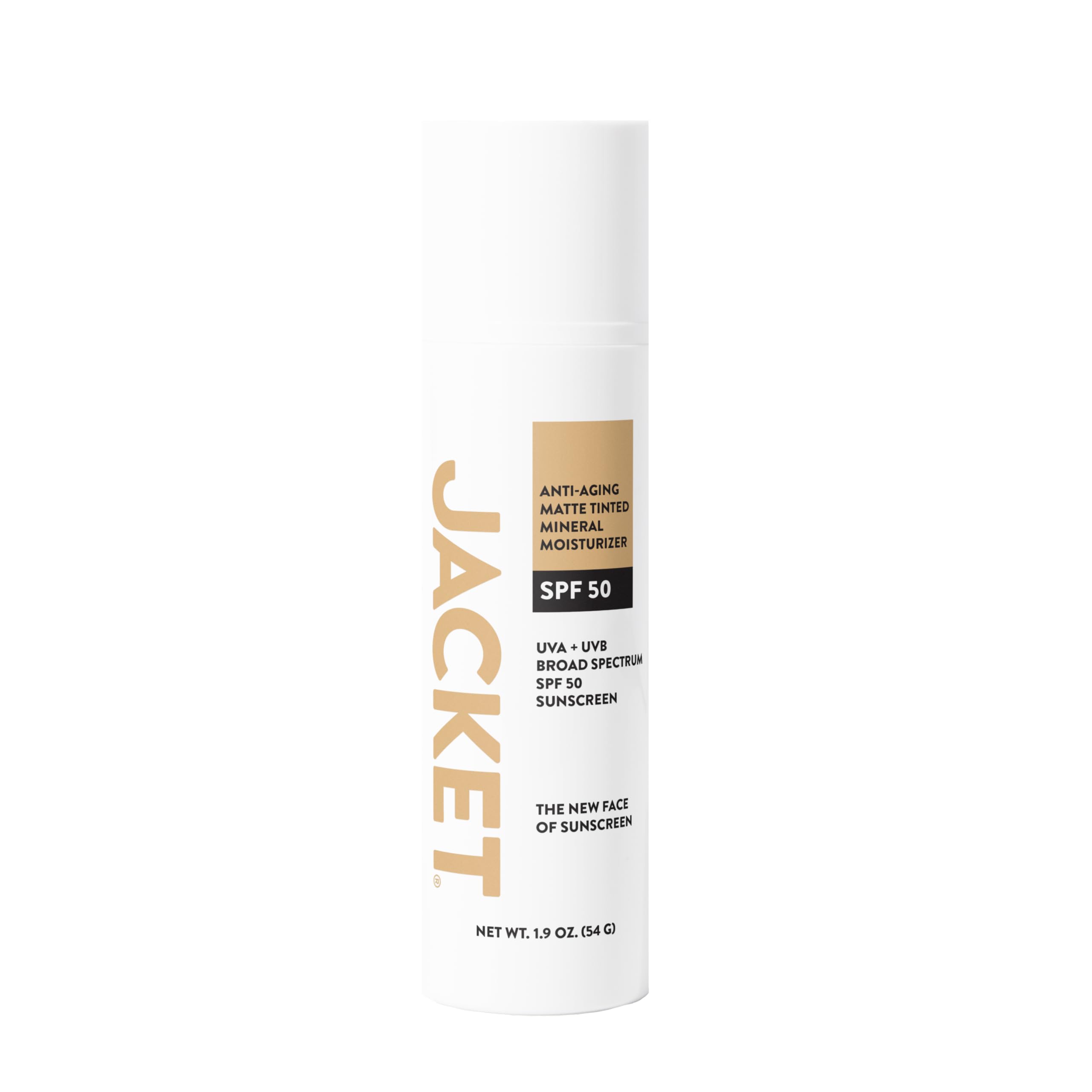 JACKET SPF 50+ AntiAging Tinted Mineral Moisturizer for Face, Broad Spectrum Sunscreen with Matte Finish, Lightweight Daily UV 