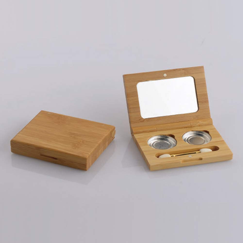 1 Piece Bamboo Empty Eye Shadow Case Box Double Grid Tinplate Palette Pans Bamboo Eyeshadow Case Magnetic Eyeshadow Palette Cosm