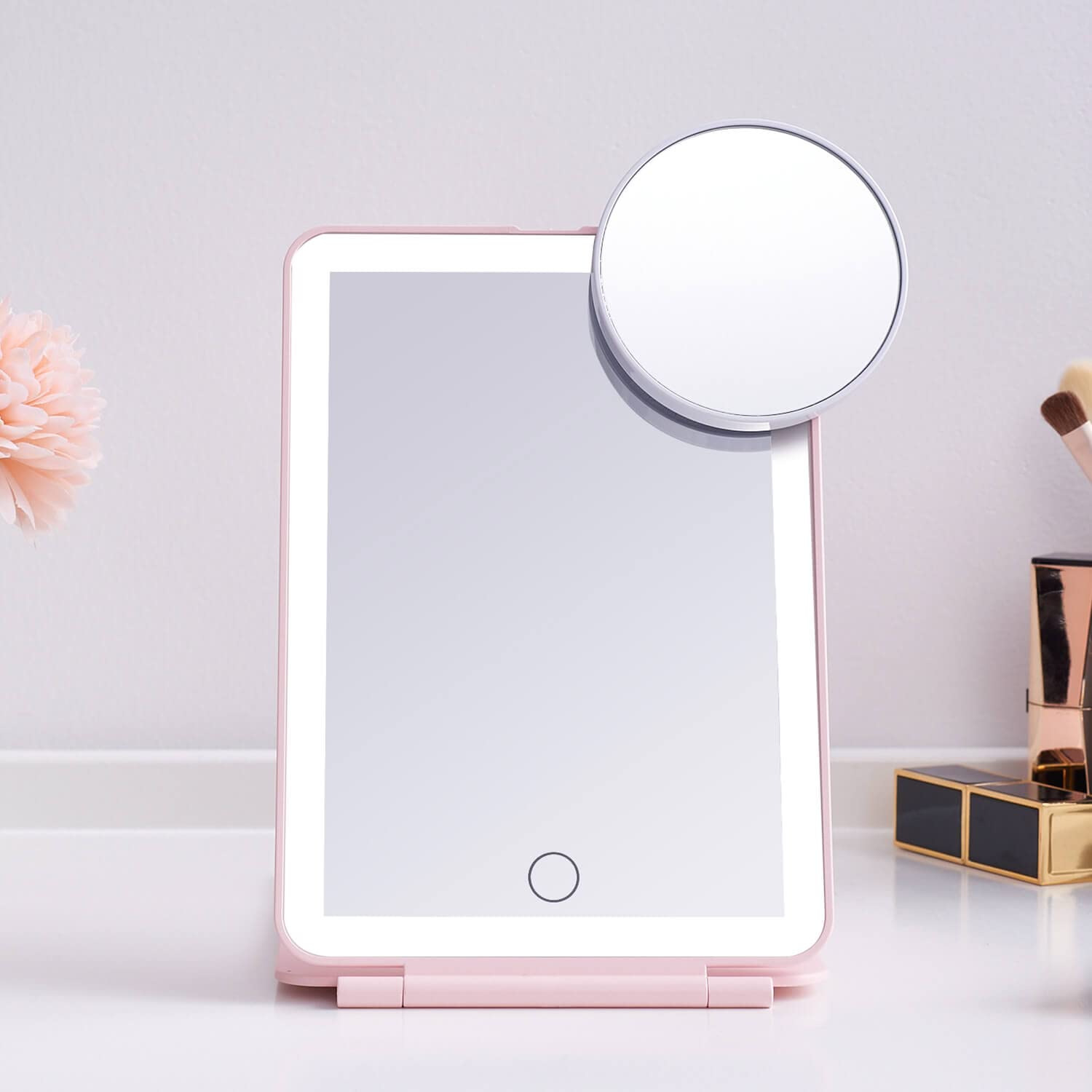Led Foldable Travel Makeup Mirror - 5X6 Inches3 Colors Light Modes Usb Rechargeable Touch Screen, Portable Tabletop Cosmetic Mir