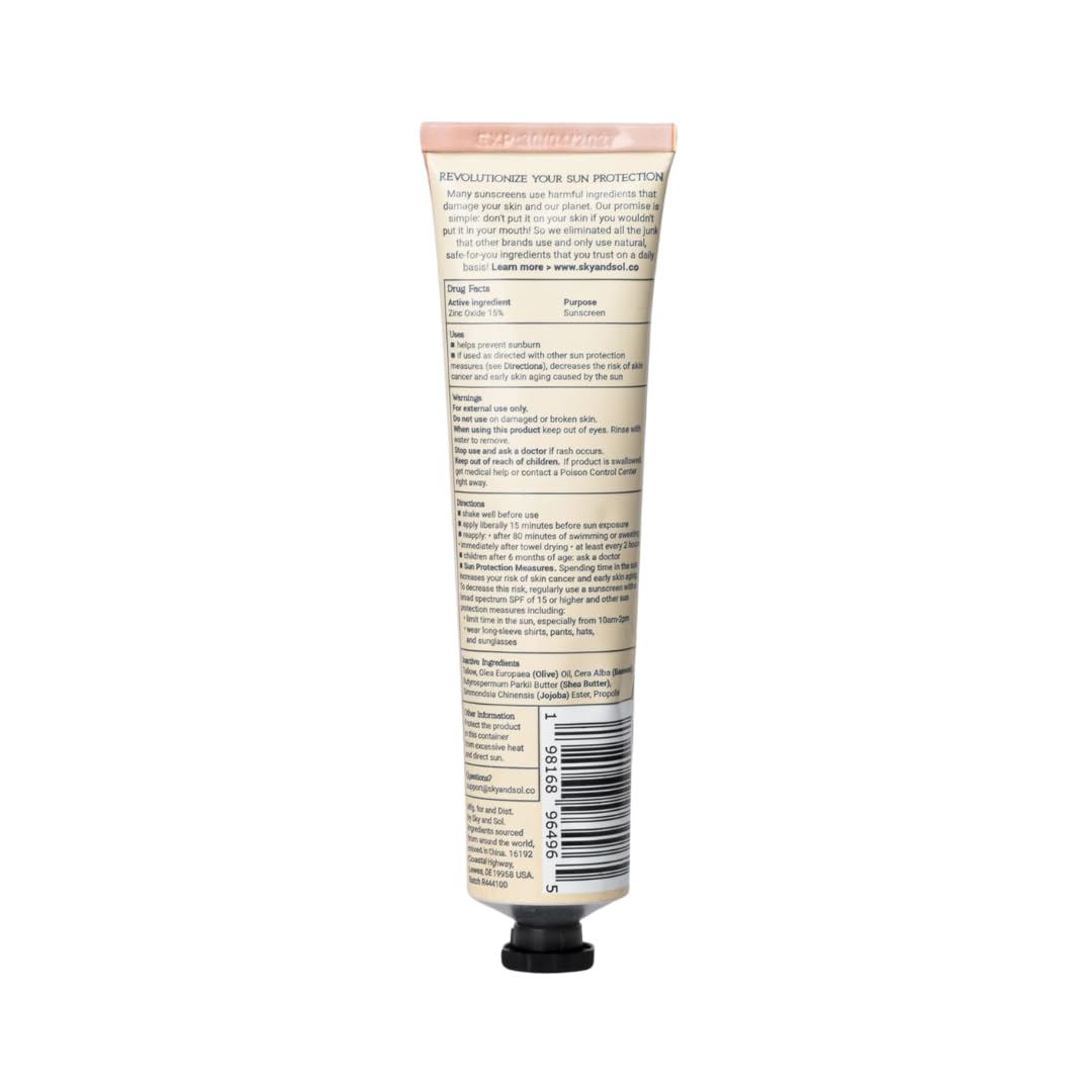 Sky And Sol Natural Mineral Sunscreen Spf 30 2.82 Oz: Natural Tallow & Zinc Oxide, Reef Safe, Water Resistant, Fragrance-Free, N