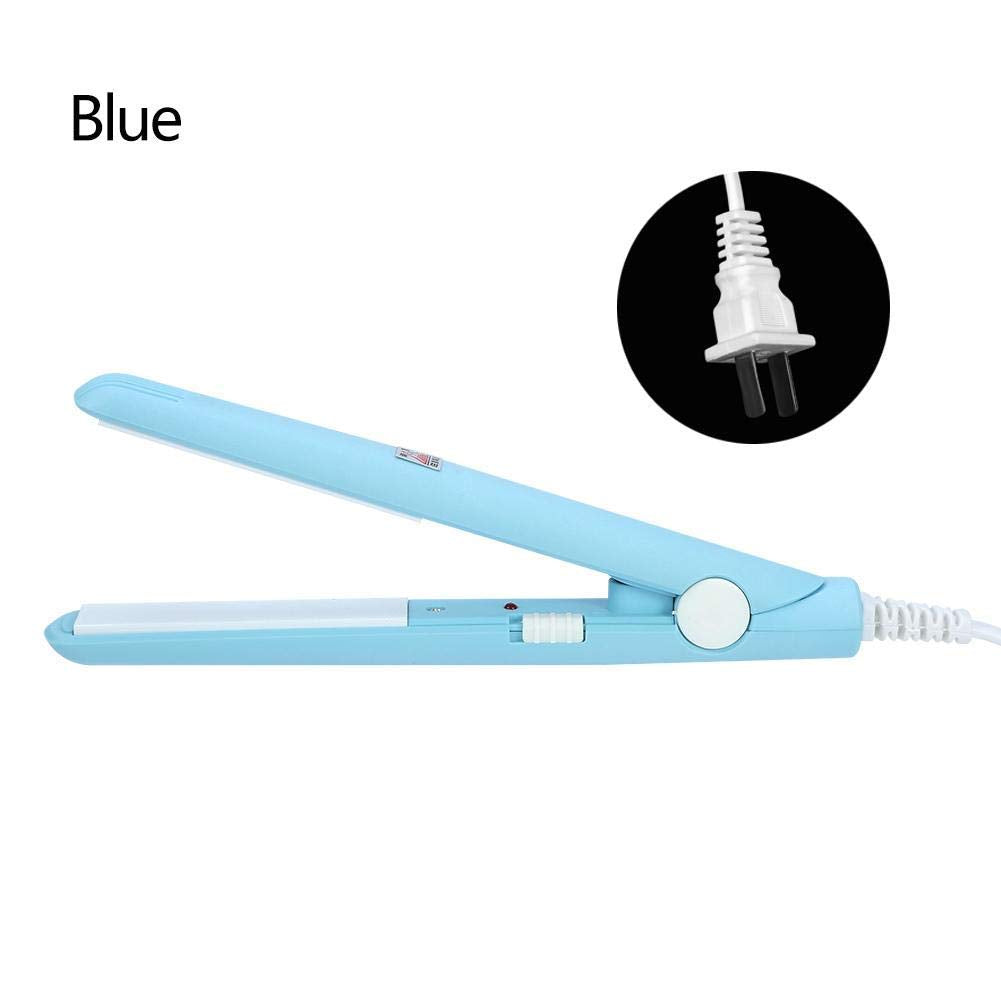 Portable 4 Colors 2 in 1 Mini Hair Straightener, Multifunctional Use Ceramic Tourmaline Plate Beauty Flat Iron Heating Curler (B