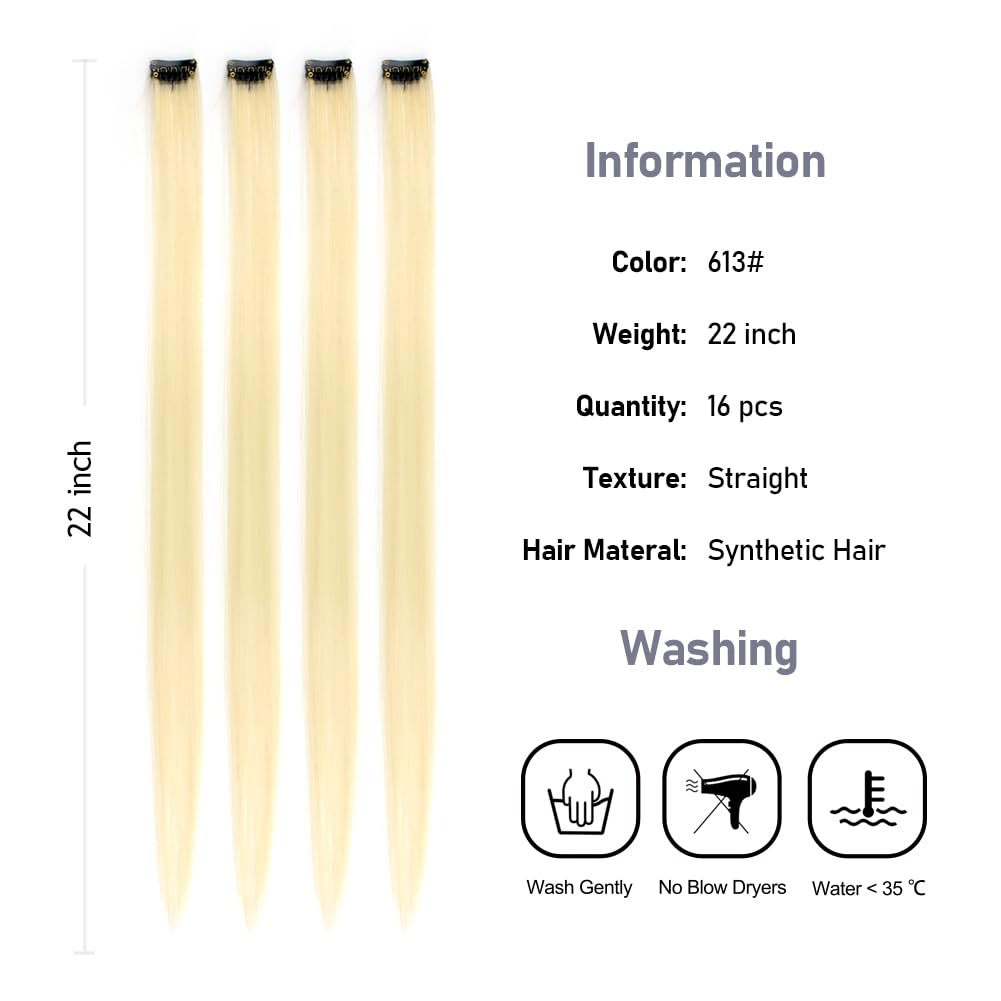 Kgbfass Blonde Hair Extensions One Color Clip In On Hairpieces Synthetic Colored Halloween Cosplay Christmas Party Highlight 20I