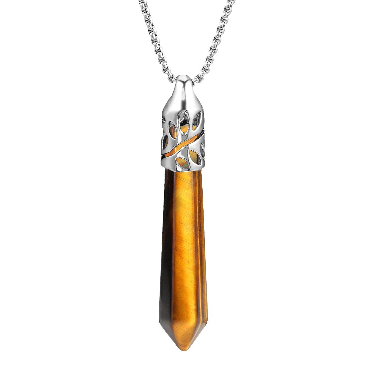 BEADNOVA Healing Crystal Necklace for Women Men Natural Yellow Tiger Eye Pendant Energy Healing Gemstones Jewelry Pendulum Cryst