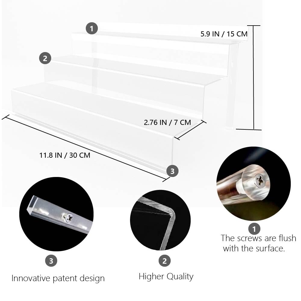 Care&More Yj 12 In Clear Acrylic Perfume Organizer With Led, Nail Polish Rack Cologne Holder,3 Tier Display Riser Shelf ,Toys, C